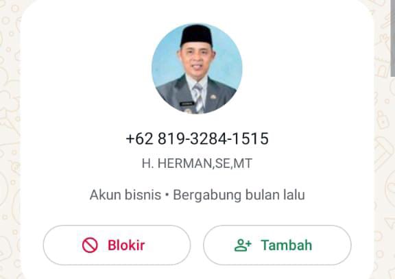 Waspada, Modus Penipuan WA Palsu Catut Nama Haji Herman Calon Bupati Inhil